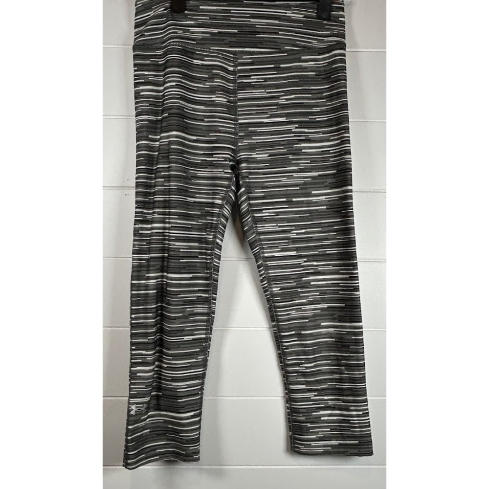 Under Armour HeatGear Compression Crop Leggings Gray White Striped SM